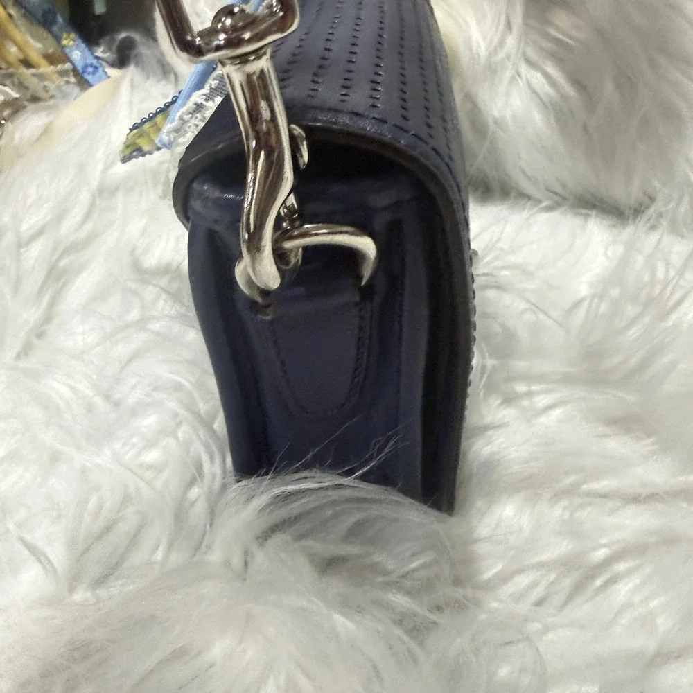 Coach Legacy Penny Navy Blue Perforated Leather Crossbody Bag Purse